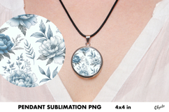 Blue Peony Jewelry Sublimation PNG. Cirkle Pendant Product Image 1