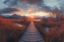 Wooden Path at Sunset Background Wallpaper Product Image 1
