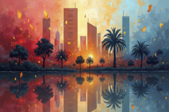 Tropical City Skyline Background Wallpaper Product Image 1