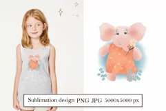 Watercolor elephant girl - sublimation design png Product Image 1