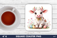 Easter Coaster Sublimation PNG, Cute Easter Cow PNG Product Image 1