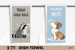 Winter Animal Dish Towel PNG. Cute Animal Sublimation Product Image 1