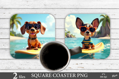 Summer Coaster. Surf Board Cute Dogs PNG Product Image 1