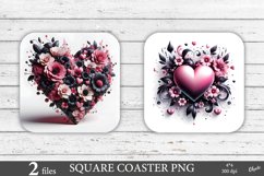 Gothic Heart with Flowers Coaster PNG. Valentines Day Product Image 1