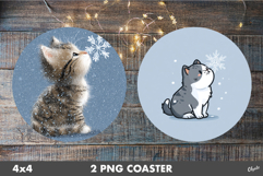 Christmas Cute Animal Round Coaster PNG. Winter Coaster Product Image 1