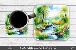 Forest Landscape Coaster PNG. Square Coaster PNG Product Image 1