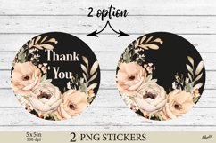 Thank You Stickers PNG. Flower Black Sublimation Stickers Product Image 1