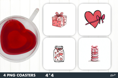 Valentine Coaster Sublimation PNG, Love Square Coaster Product Image 1