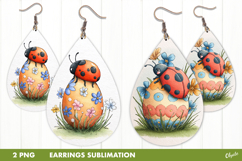 Easter Earring Sublimation, Lady Bug Earring PNG Product Image 1