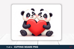 Cute Valentine Cutting Board PNG, Pandas in Love PNG Product Image 1