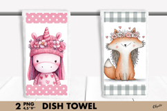 Whimsical Valentine Dish Towel PNG. Love Animal Kitchen PNG Product Image 1