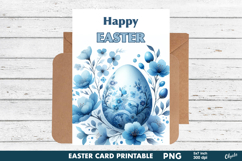 Happy Easter Card Printable PNG. Blue Egg Card PNG Product Image 1