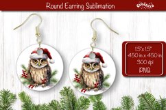 Christmas Round Earring Sublimation Designs Christmas Owl Product Image 1