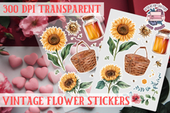 Vintage flowers sticker sheet Spring Botanical PNG Product Image 1
