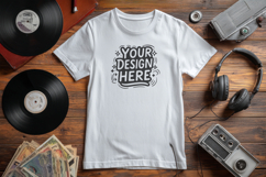 Music Vinyl Flatlay T-Shirt Mockup PSD JPG Product Image 1
