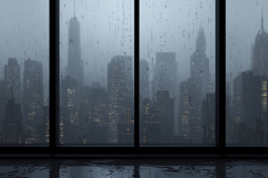 Rainy Night View of a City Skyline Background Wallpaper Product Image 1