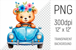 Cute Bear Driving Blue Car | Sublimation Design Product Image 1