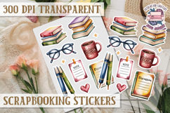 Scrapbooking sticker sheet Cute Funny PNG Watercolor School Product Image 1