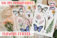 Summer sticker flowers butterfly Spring Botanical PNG Product Image 1