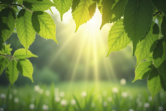 Fresh Green Leaves and Bright Sunlight Background Wallpaper Product Image 1
