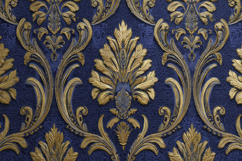Blue and Gold Damask Pattern Background Wallpaper Product Image 1