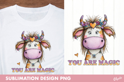 Retro Valentine Sublimation. Whimsical Hippie Cow PNG Product Image 1