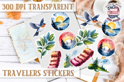 Travel sticker sheet Outdoor Scrapbook PNG Wanderlust Camp Product Image 1