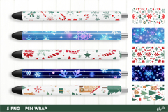 Christmas Pen Wraps. Sublimation Pen Wrap PNG Product Image 1