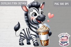 Cute Animal coffee lover Sublimation Design PNG Spring Product Image 1