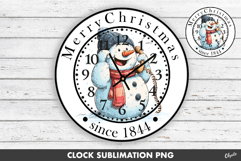 Christmas Clock Sublimation PNG. Snowman PNG Product Image 1