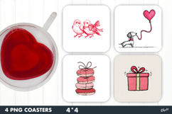 Valentine Coaster Sublimation PNG, Love Square Coaster Product Image 1