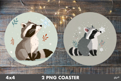 Christmas Cute Animal Round Coaster PNG. Winter Coaster Product Image 1