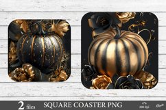 Golden Pumpkin Sublimation PNG. Black Halloween Coaster PNG Product Image 1