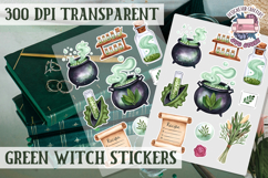 Green Witch sticker sheet Magic Scrapbook PNG Herbs Spells Product Image 1