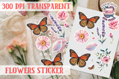 Summer sticker flowers butterfly Spring Botanical PNG Product Image 1