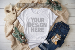 Christmas White T-shirt mockup - Christmas Background Product Image 1