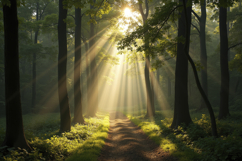 Forest with Sunbeams Background Wallpaper Product Image 1