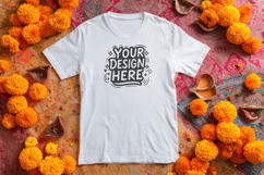 Fall Marigold Flatlay T-Shirt Mockup PSD JPG Product Image 1
