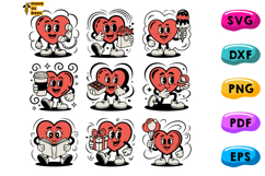 Retro Cartoon Hearts Bundle Svg, Png, Valentine's Day Shirt Product Image 1