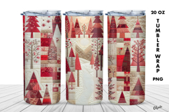 Winter Tumbler Wrap PNG, Red Patchwork Sublimation PNG Product Image 1