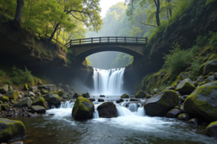 Waterfall and a Bridge Background Wallpaper Product Image 1