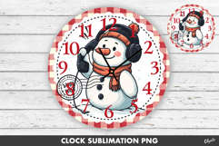 Christmas Clock Sublimation PNG. Snowman Design Product Image 1