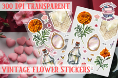 Vintage flowers sticker sheet Spring Botanical PNG Product Image 1