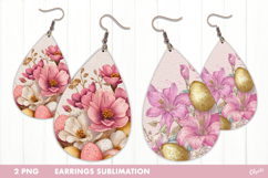 Easter Earring Sublimation, Golden Egg, Flower Earring PNG Product Image 1