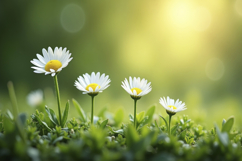 Blooming in a Grassy Field Flowers Background Wallpaper Product Image 1