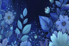 Dark Blue Flowers and Leaves Background Wallpaper Product Image 1