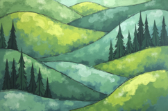 Green Hills and Pine Forests Background Wallpaper Product Image 1