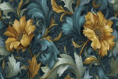 Teal and Gold Flowers Pattern Background Wallpaper Product Image 1
