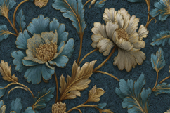 Pattern of Teal and Gold Peonies Background Wallpaper Product Image 1