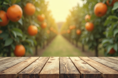Wood Table With Blur Orange Garden Background Wallpaper Product Image 1